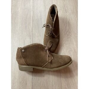 EDDIE BAUER Suede Leather Bootie Shoes Women's 8.5 Brown Fleece Lined Boots Fall